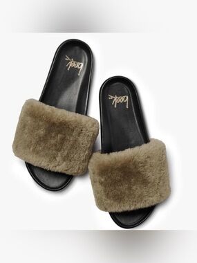 Beek Gallito Más Shearling Bronze/Black Slide Sandal Size 10